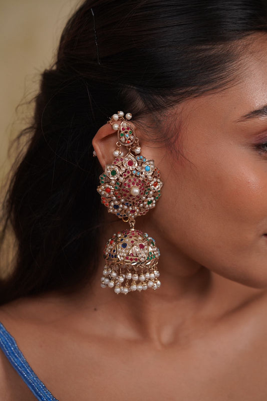 Nasim Big Oversized Jadaau Jhumka with Kannauti