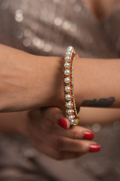 Manju Half Polki Half Pearl 2 in 1 Meenakari Indian Kada