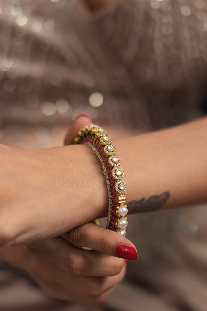 Manju Half Polki Half Pearl 2 in 1 Meenakari Indian Kada