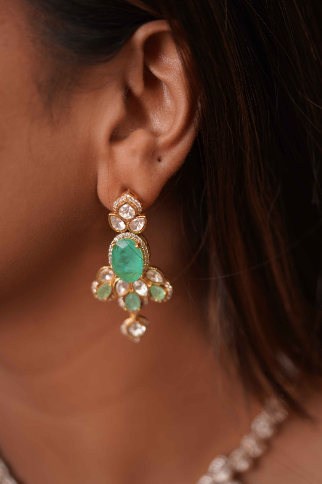 Tanishka Mint Moissanite Indo Western Polki Set | Russian Emerald