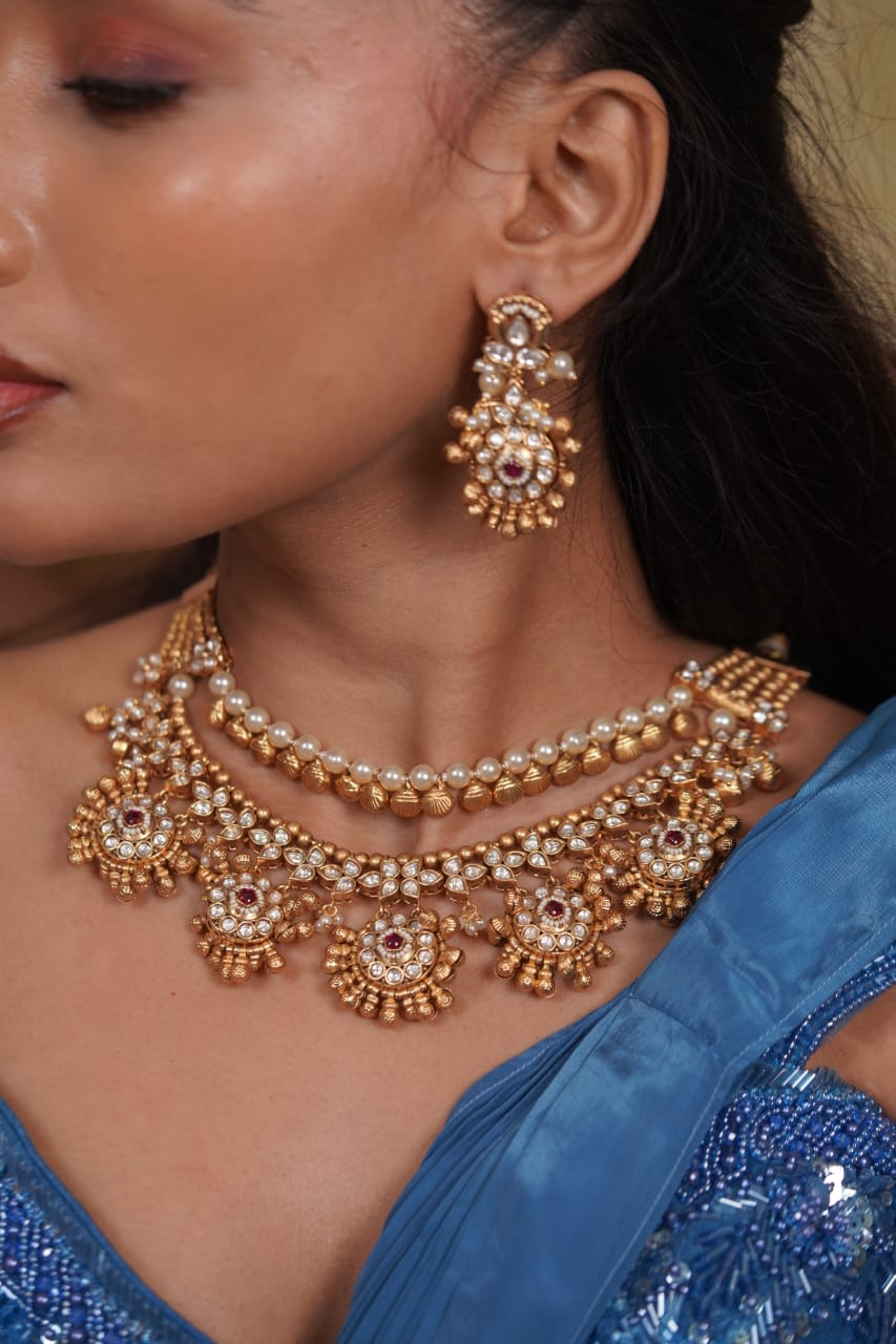 Tapasvi Gold MInt Traditional Indian layered Set | Sone Pe Suhaga