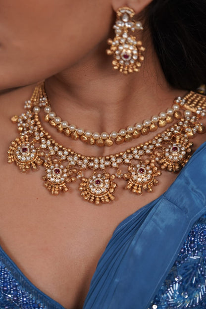 Tapasvi Gold MInt Traditional Indian layered Set | Sone Pe Suhaga