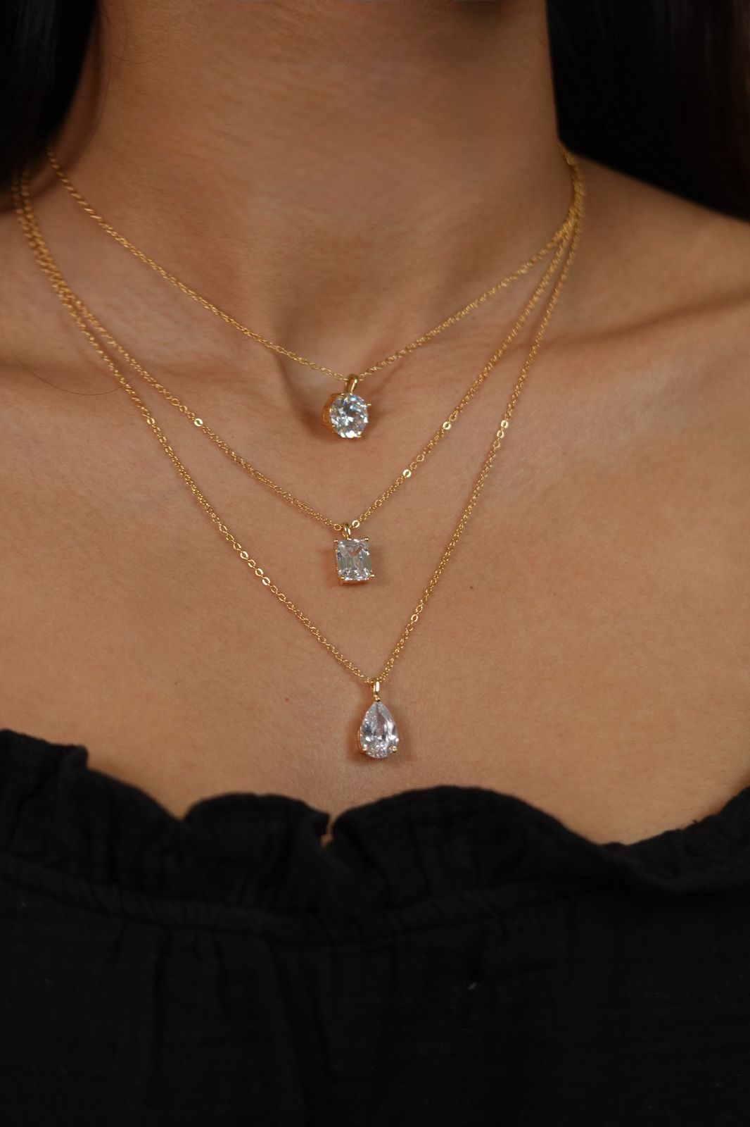 3 Layered Diamond Solitaire Attached Chain
