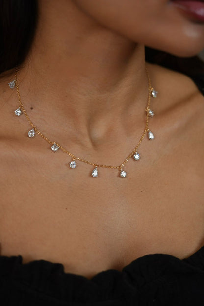 Multi Shaped Diamond Solitaire Dangling Necklace