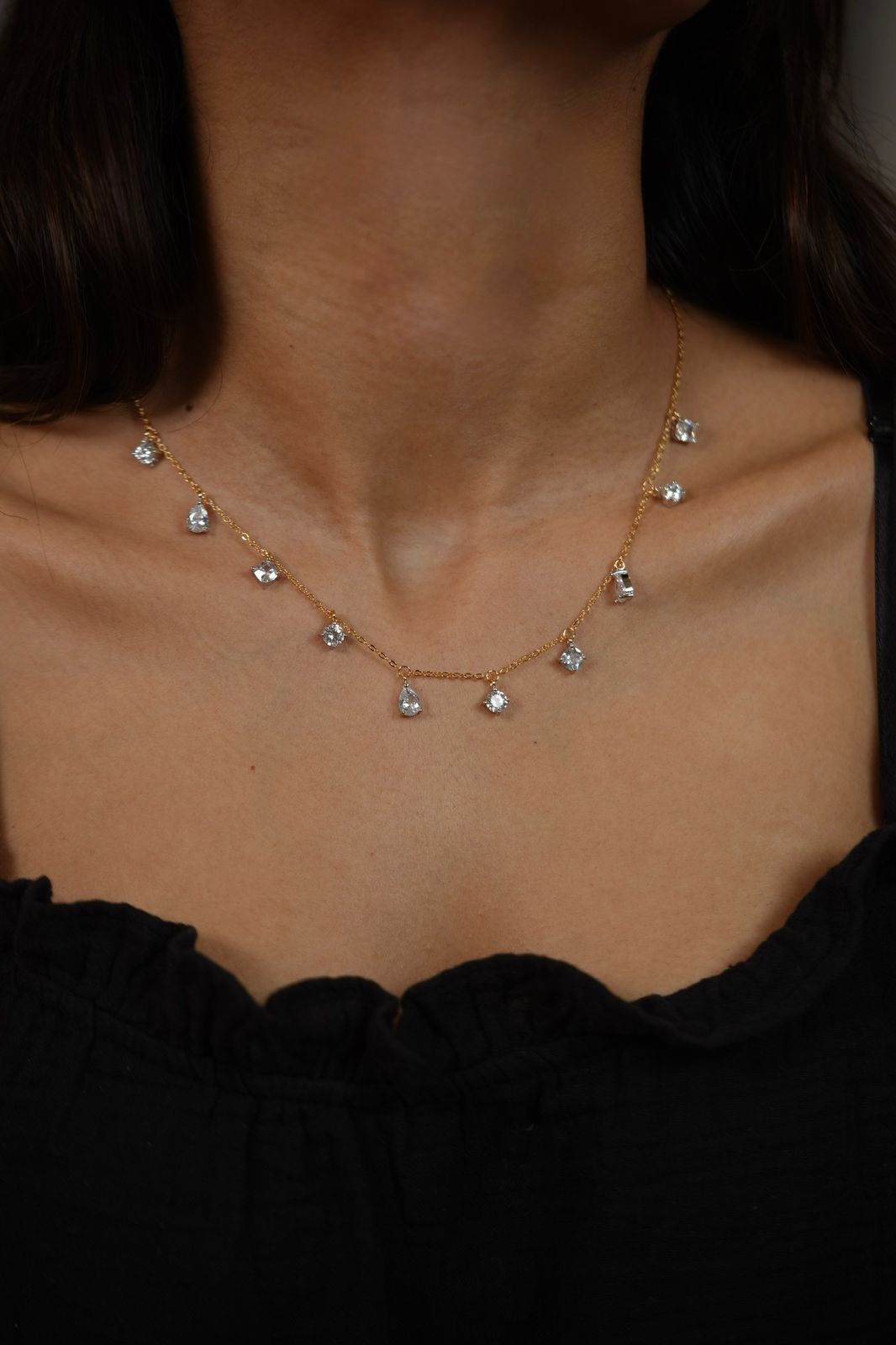 Multi Shaped Diamond Solitaire Dangling Necklace