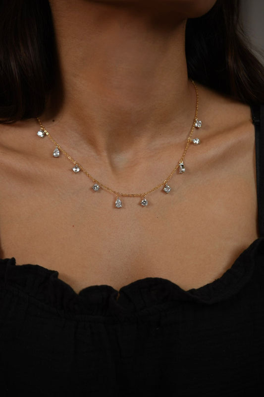 Multi Shaped Diamond Solitaire Dangling Necklace