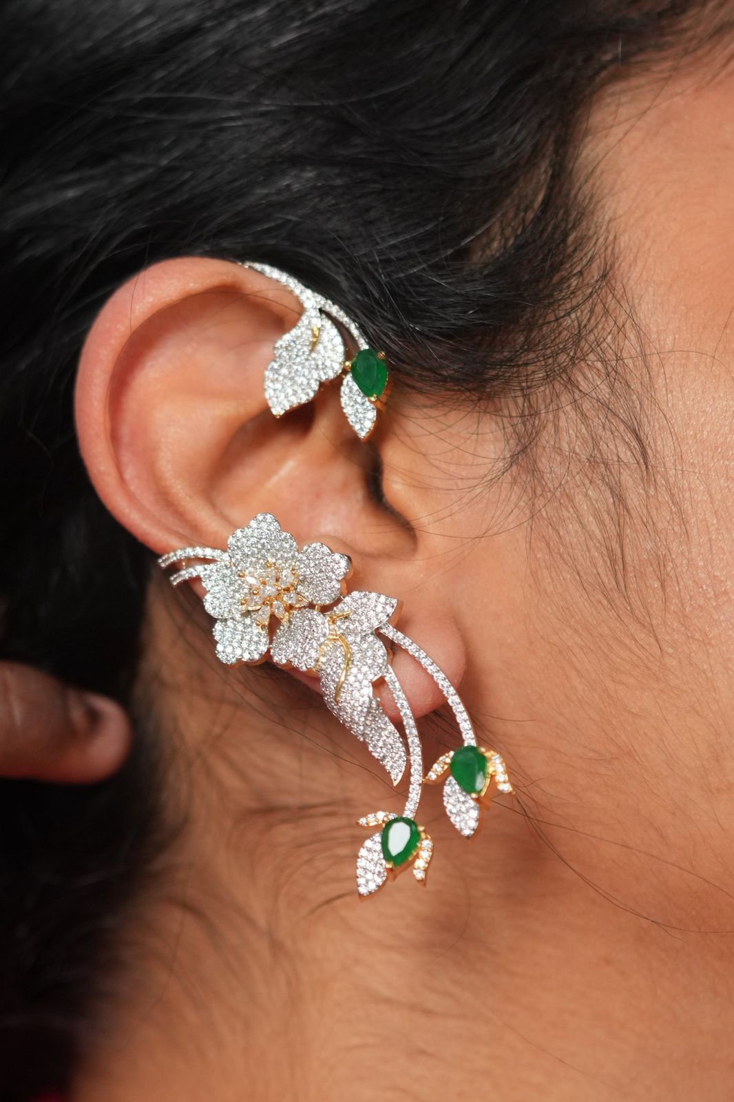Starry Night Floral Diamond Designer Earcuff | Gold Polish