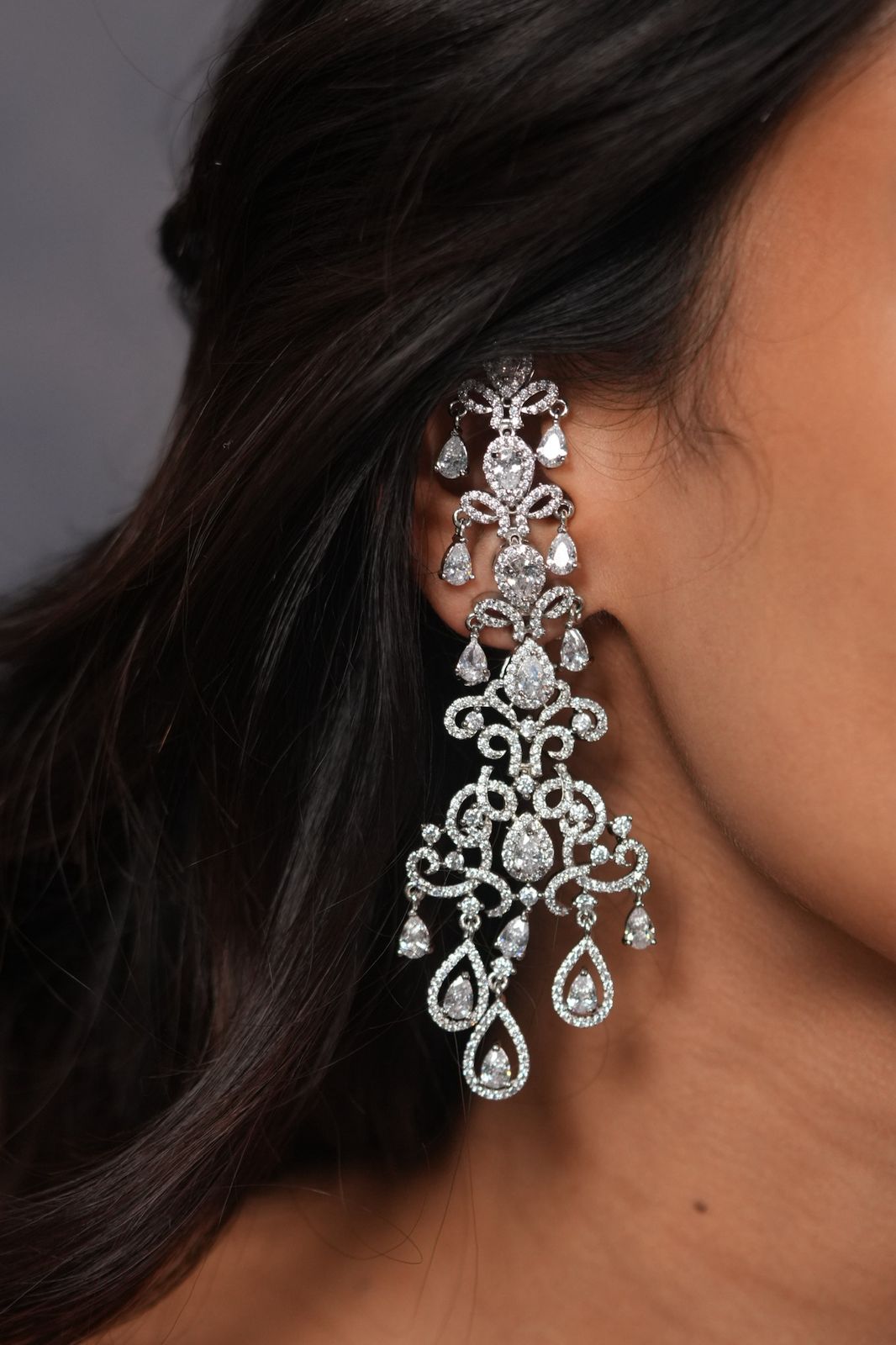 JagMohini Long Diamond Earrings With Maangtika