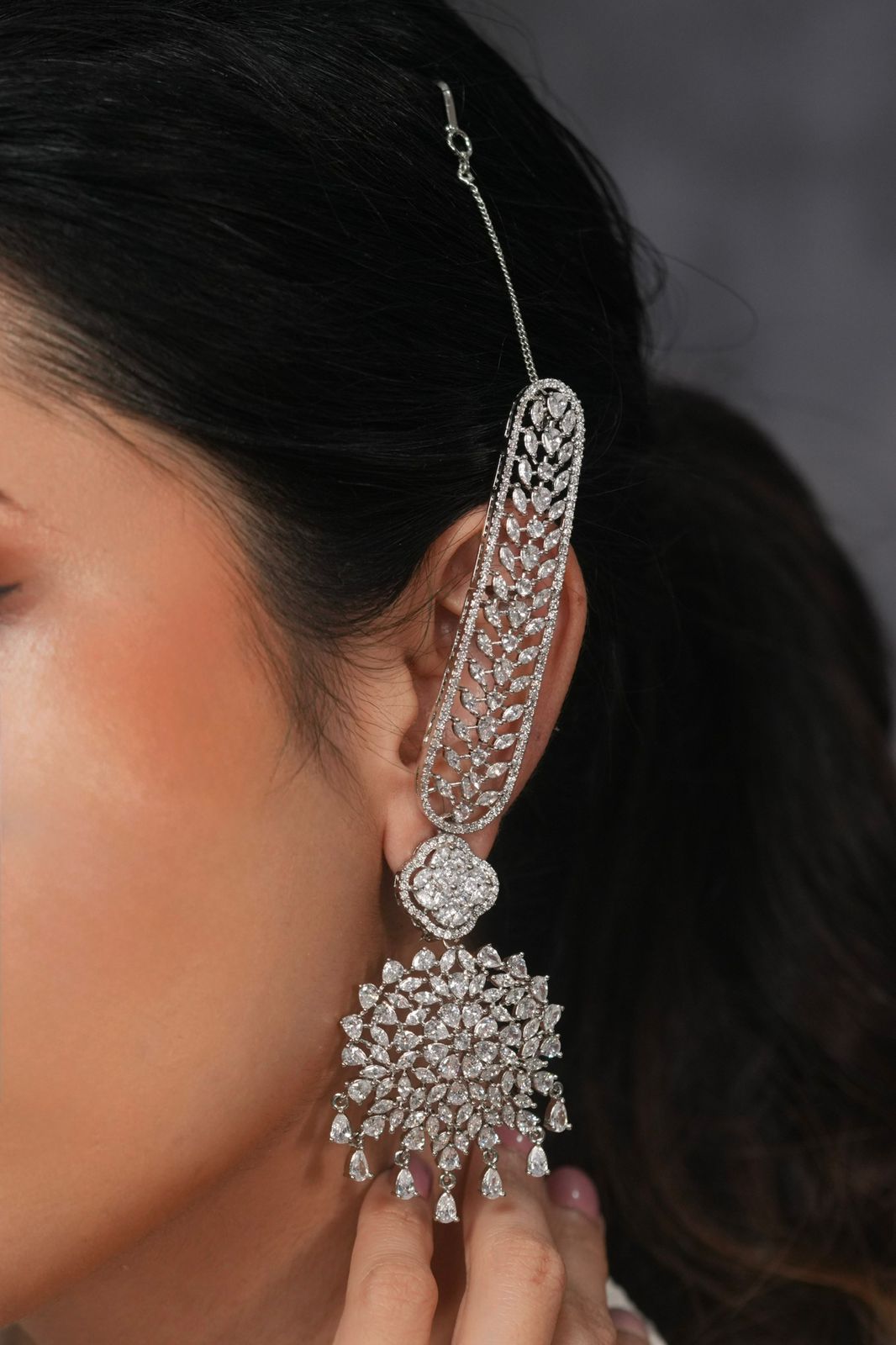 Maria Diamond Earrings with Big Kaanchains | Kannauti