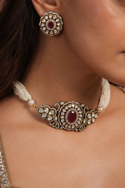 Siyora Victorian Ruby Choker Set with Studs | antique