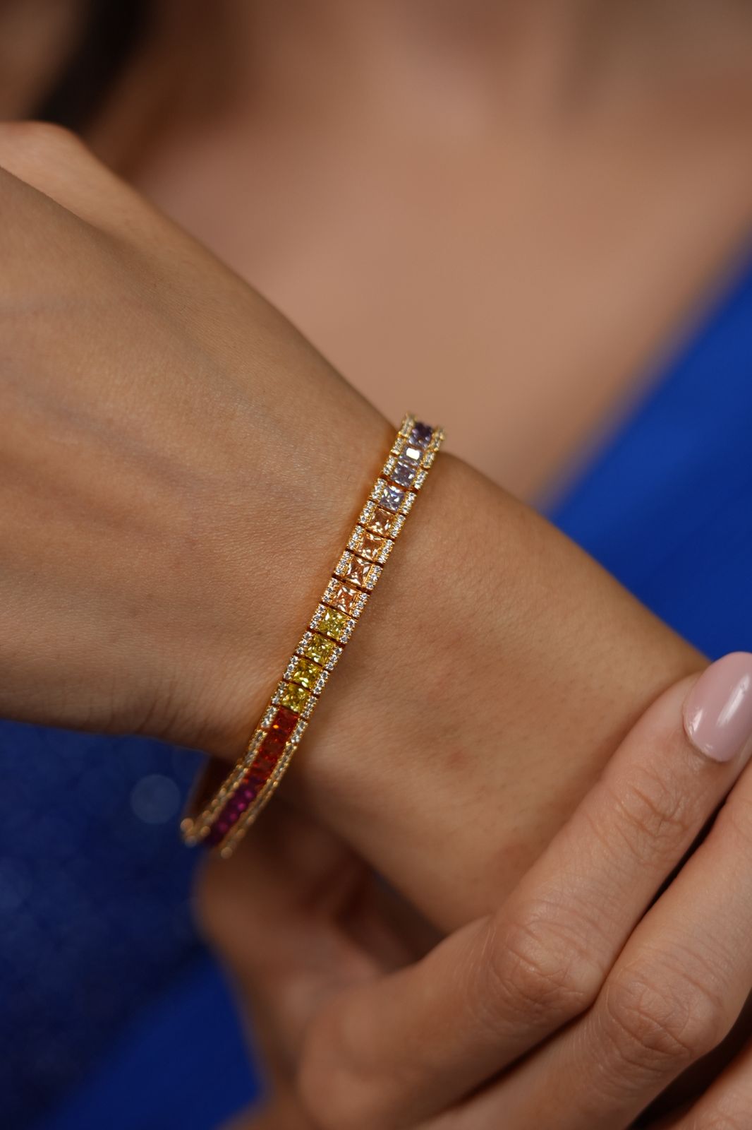 Rainbow Multicoloured Diamond Gemstone Bracelet