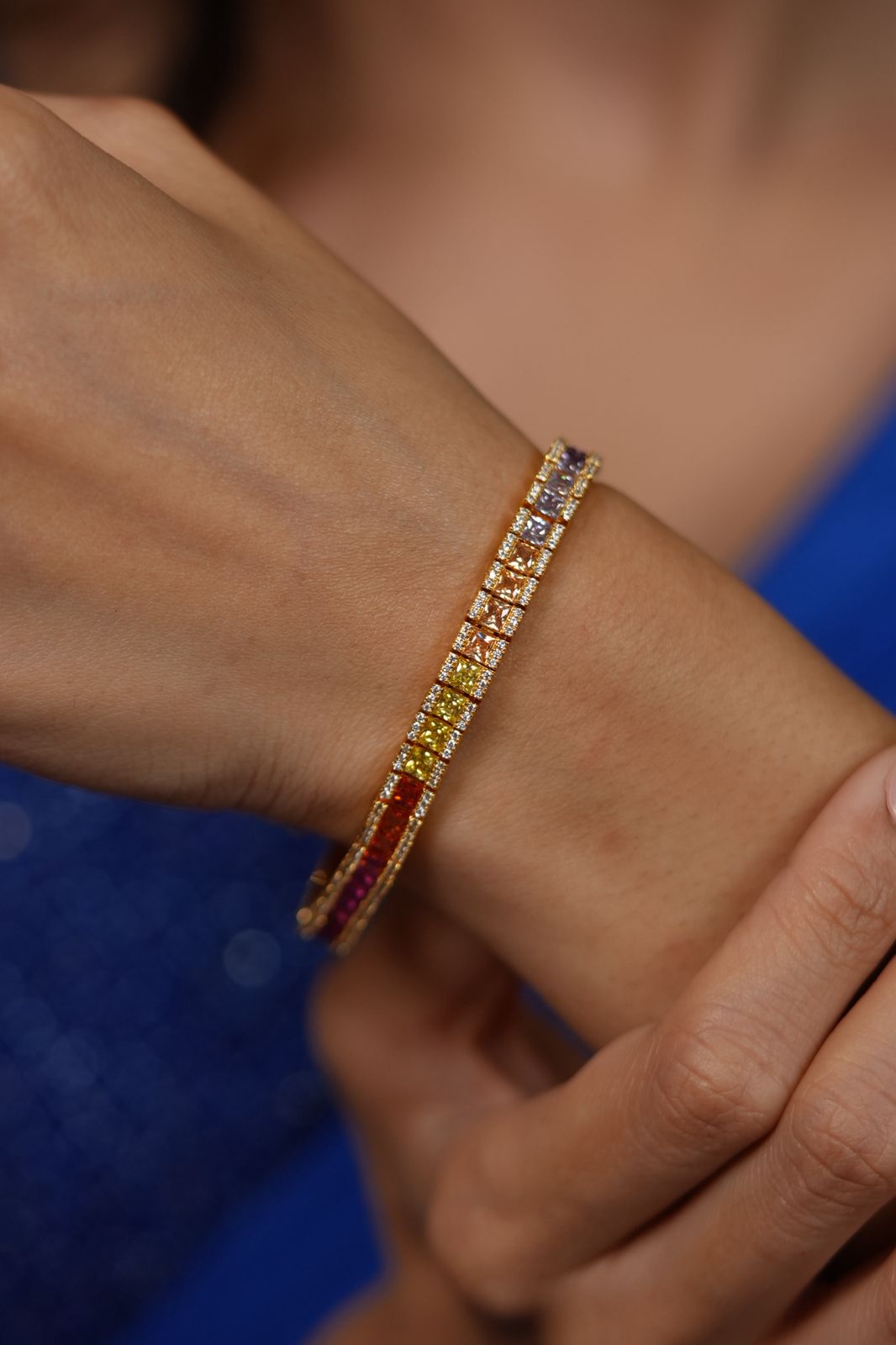 Rainbow Multicoloured Diamond Gemstone Bracelet