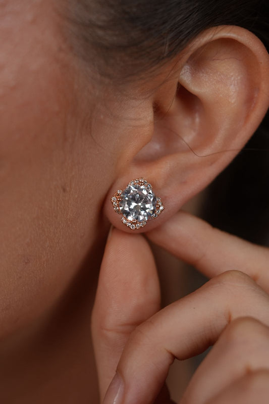 4 carat Diamond Solitaire with Petal Halo studs