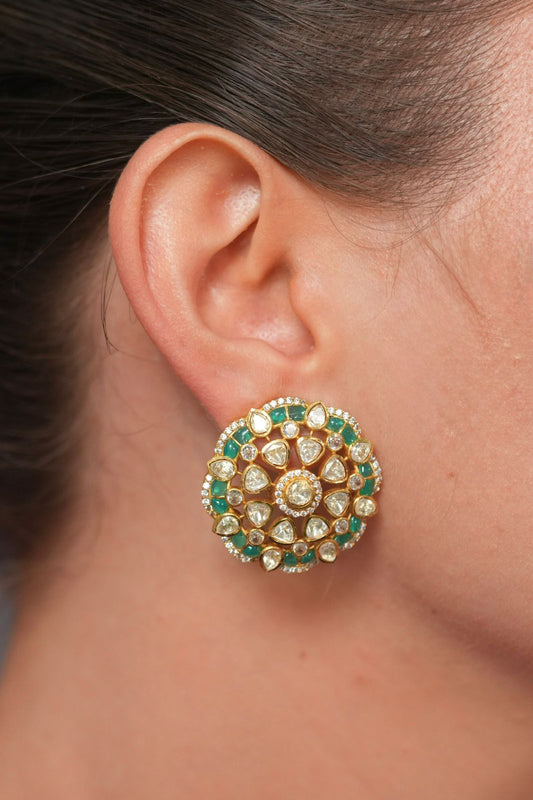 Phool Polki Moissanite Enamel Indian Studs