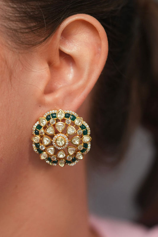 Phool Polki Moissanite Enamel Indian Studs