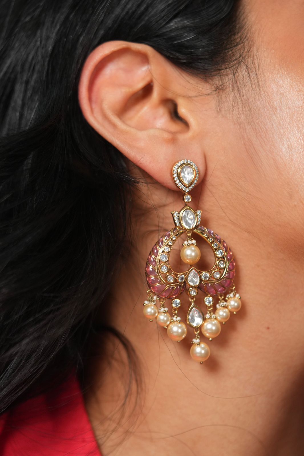Dildooba Moissanite Polki Meenakari Chandbali Earrings