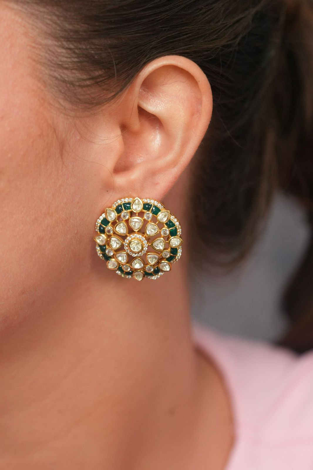 Phool Polki Moissanite Enamel Indian Studs