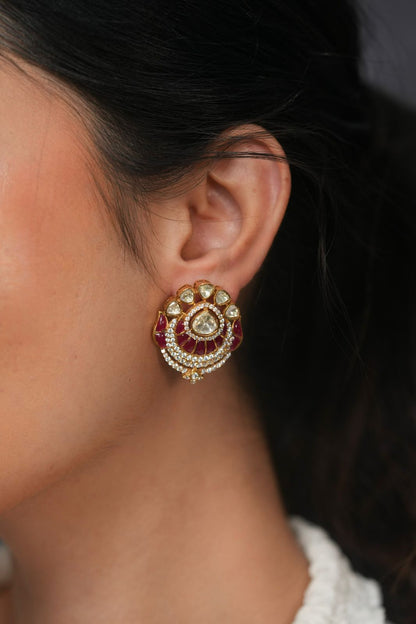 Darbadar Polki Moissanite Indian Stud Earrings
