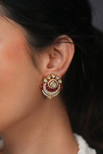 Darbadar Polki Moissanite Indian Stud Earrings