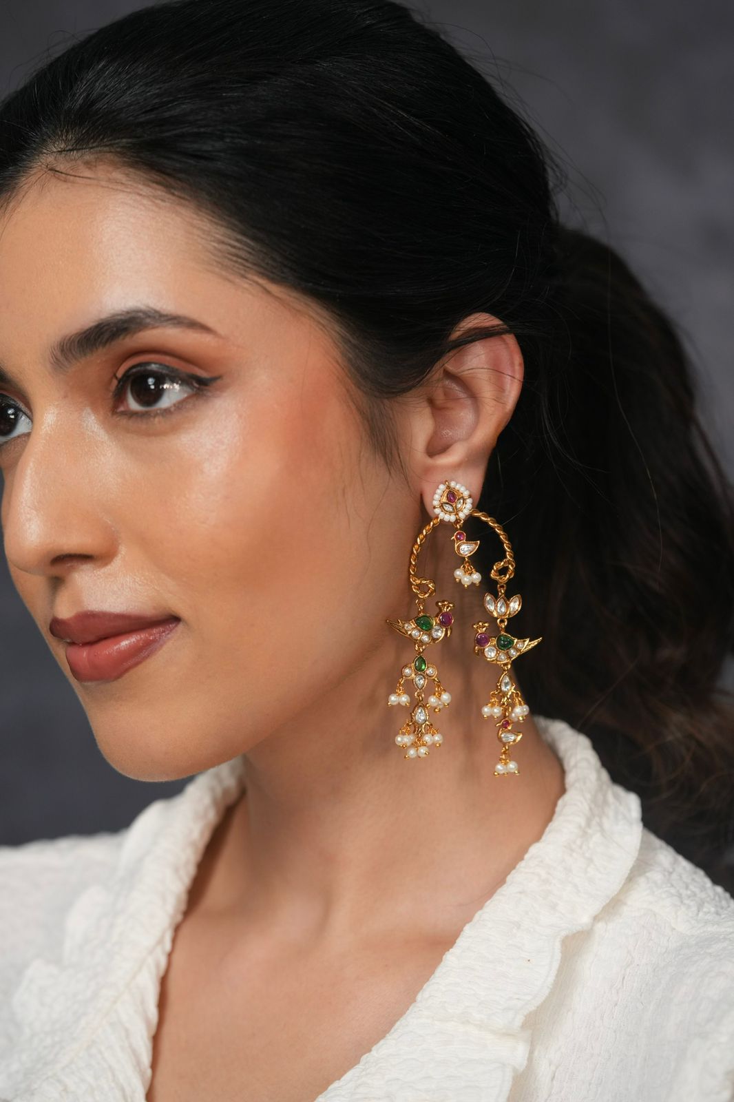 Chidiya Udd Long Polki Light weight Earrings