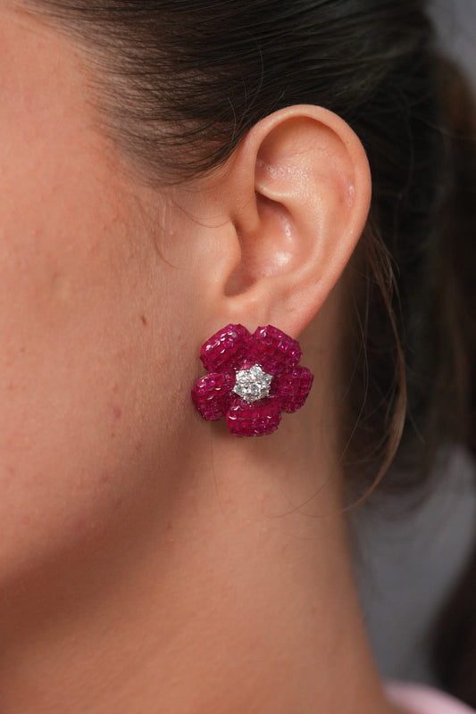 Diana Floral Fantasy Invisible Setting Diamond Studs