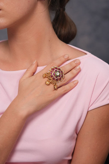 Godavari Pink Mint Gold Statement Ring | Sone Pe Suhaga