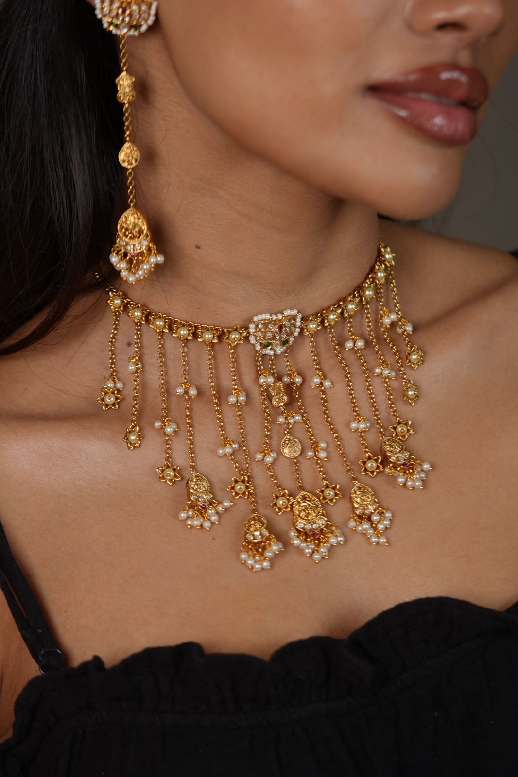 Kashmiri Polki Gold Choker Jhaalar Set