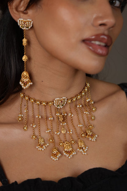 Kashmiri Polki Gold Choker Jhaalar Set