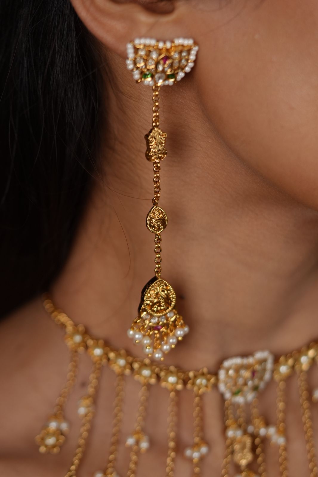Kashmiri Polki Gold Choker Jhaalar Set