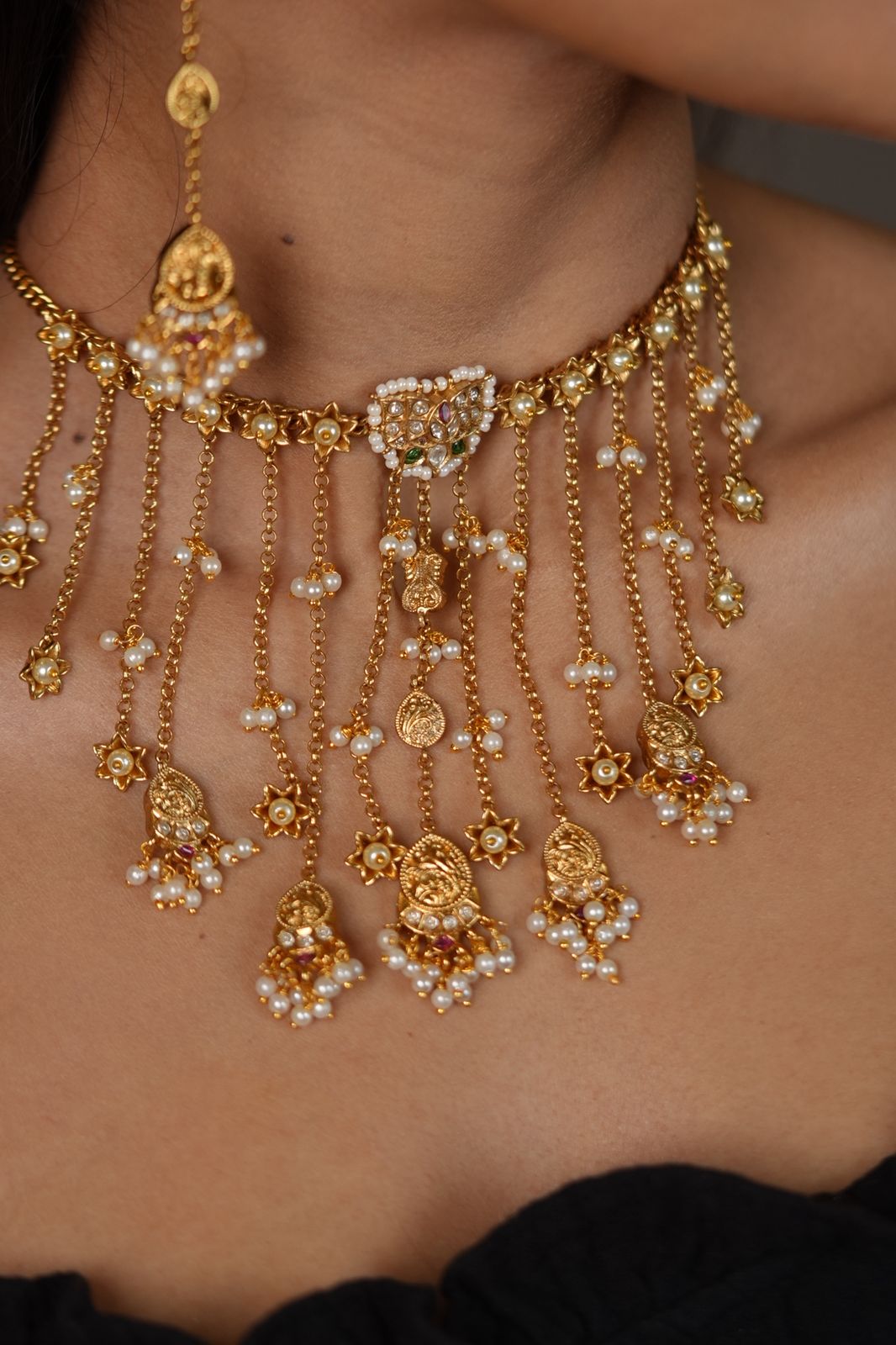 Kashmiri Polki Gold Choker Jhaalar Set