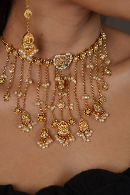 Kashmiri Polki Gold Choker Jhaalar Set