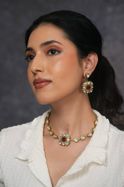 Gulaab Single Line Sleek Polki Choker Set