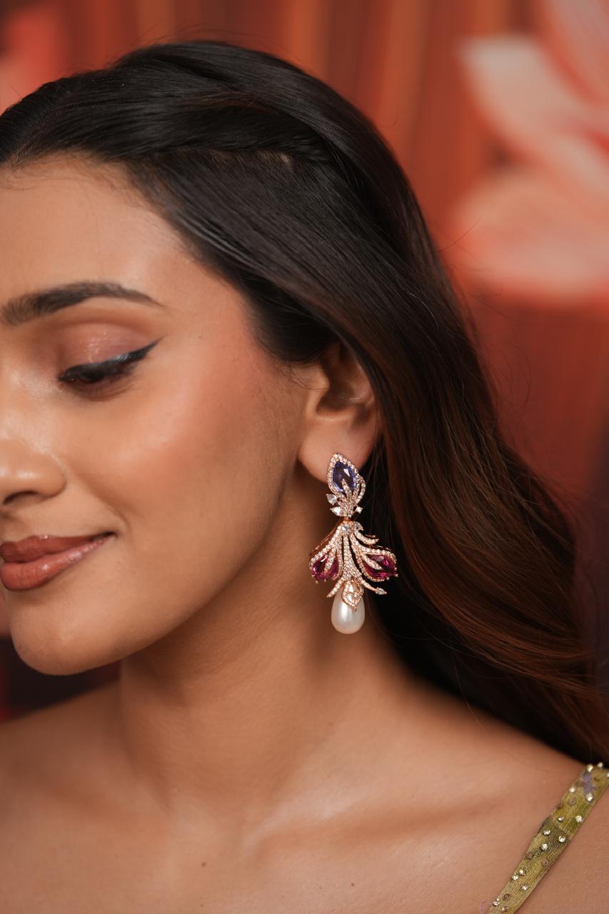 Moon Orchid Drizzle Pastel Diamond Earrings | Enchanted Garden