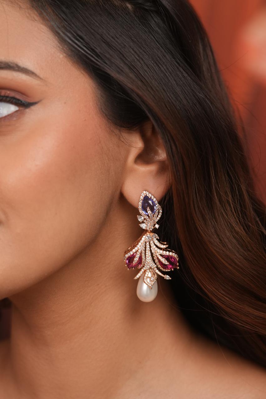 Moon Orchid Drizzle Pastel Diamond Earrings | Enchanted Garden