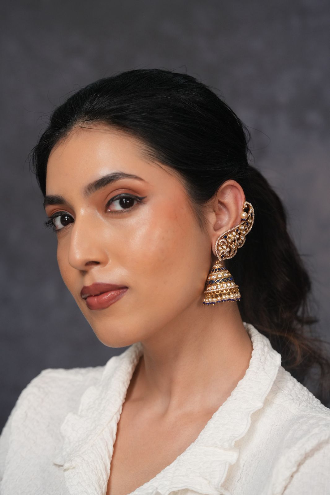 Palashi Polki Moissanite Designer Indian Earcuff  Jhumka