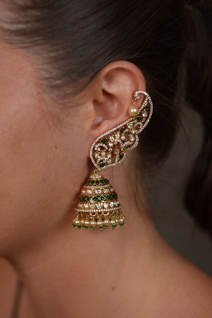 Palashi Polki Moissanite Designer Indian Earcuff  Jhumka