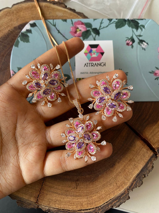 Petal Bloom Diamond Pastel Pendant Set | Enchanted Garden