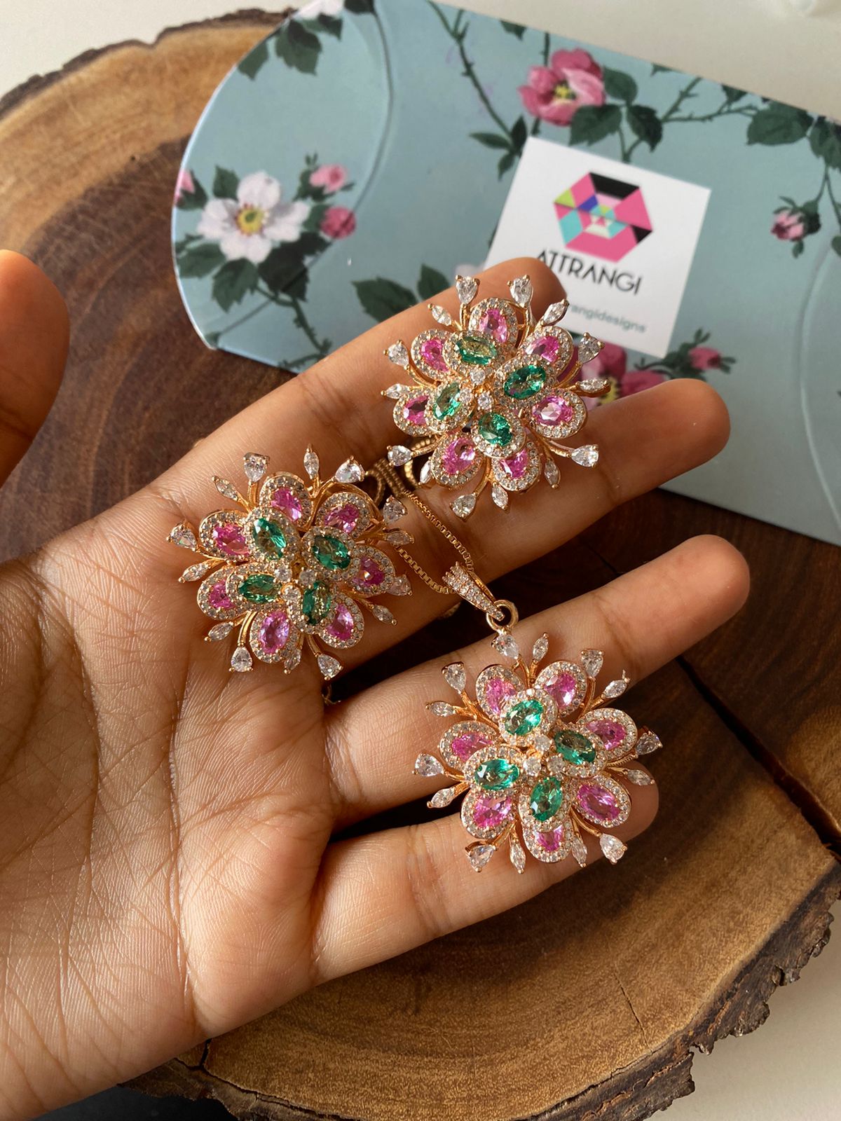 Petal Bloom Diamond Pastel Pendant Set | Enchanted Garden
