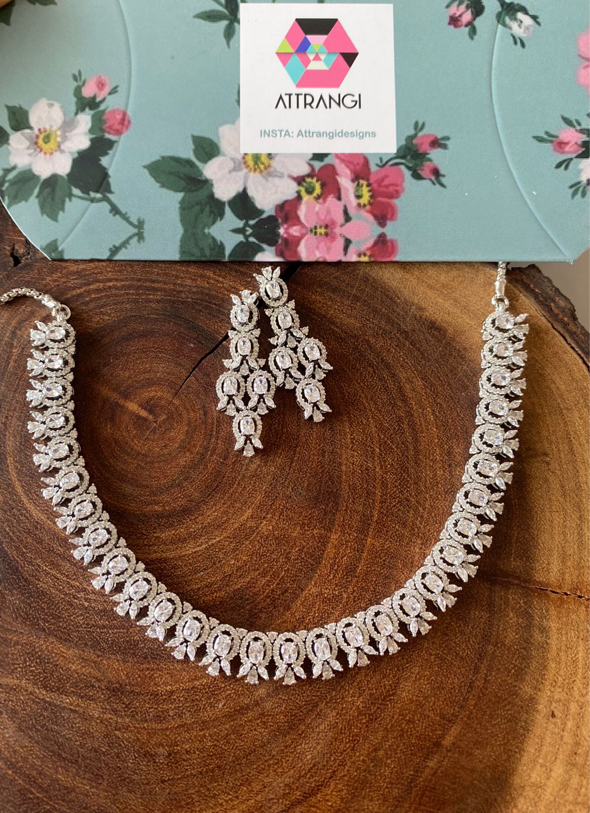 Riri Oval Diamond Dainty Necklace Set with Mid Sized Earrings