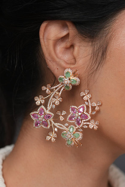 Dreaming Flowers Designer oversized Pastel Diamond Earrings | Enchanted Garden