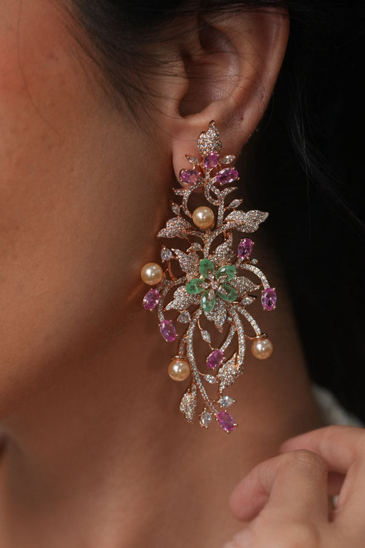 Fiery floral fall diamond statement earrings | Enchanted Garden
