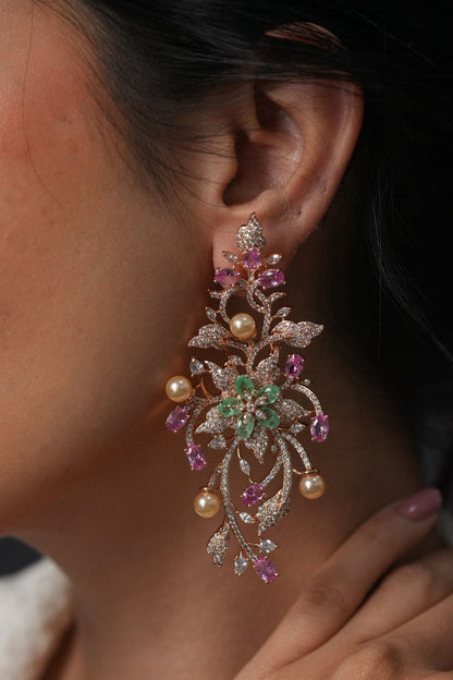 Fiery floral fall diamond statement earrings | Enchanted Garden