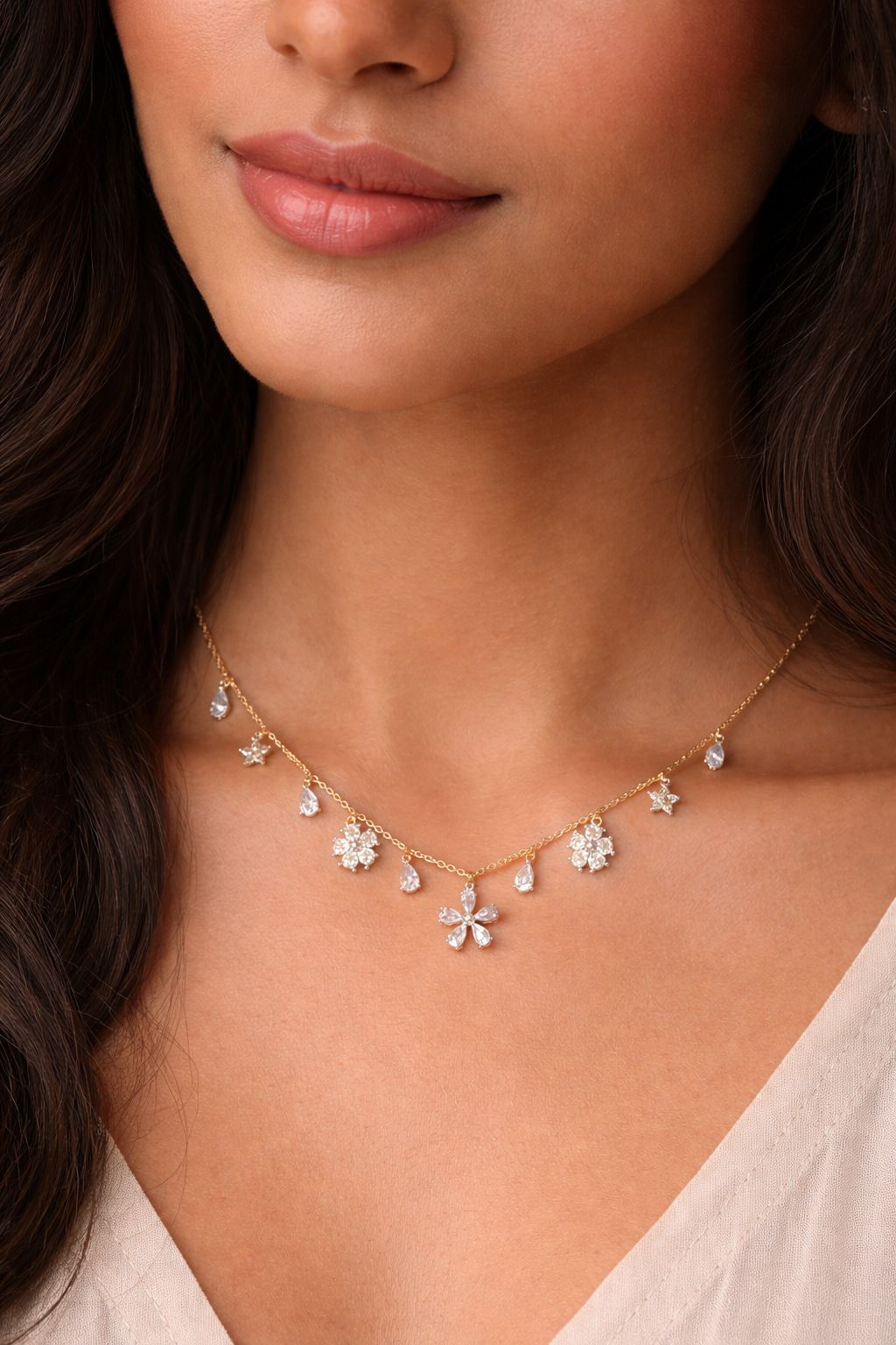 Gia Multi Diamond Drop Dainty Daily Wear Necklace