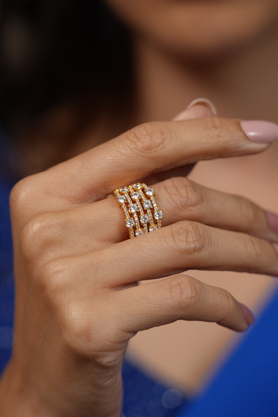 Glee Round Solitaire Rows Diamond Band Ring | adjustable