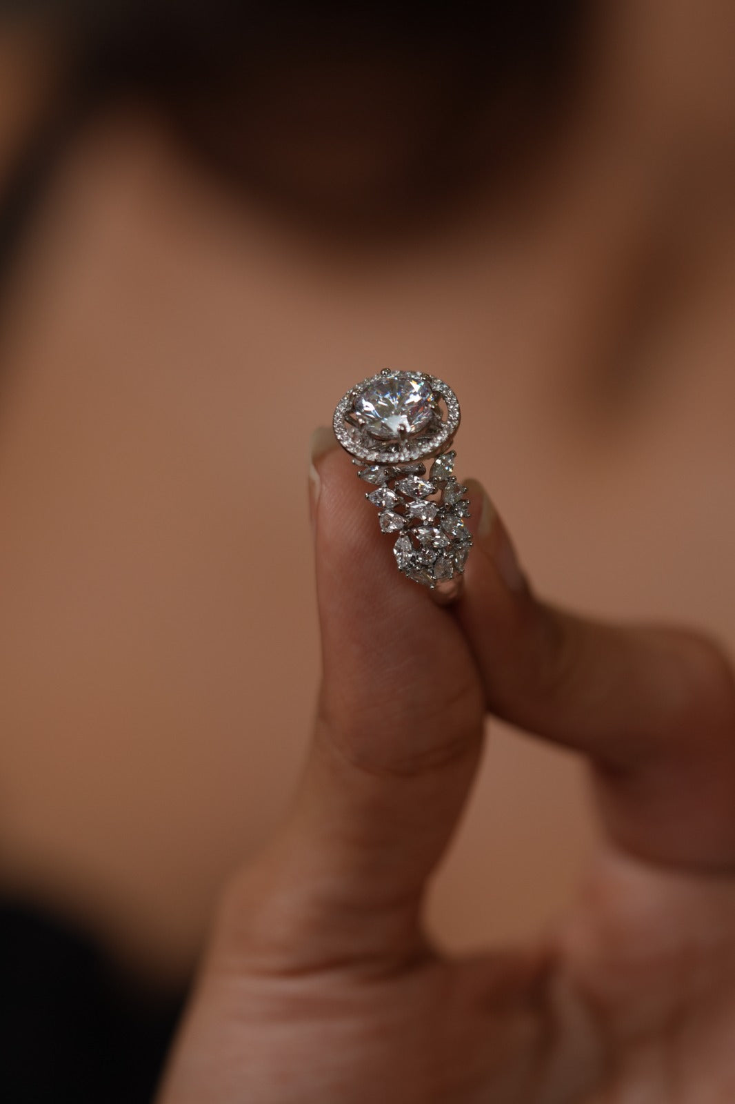 3 Carat Round Solitaire Diamond Ring with Halo | Multi Soltiaire Band