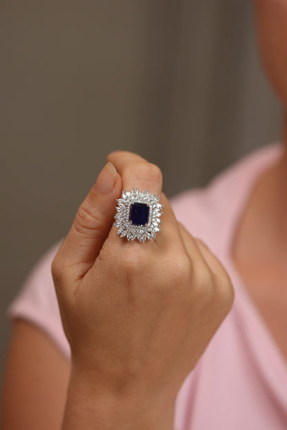 Ray Big Diamond Coloured Cocktail Ring | Adjustable