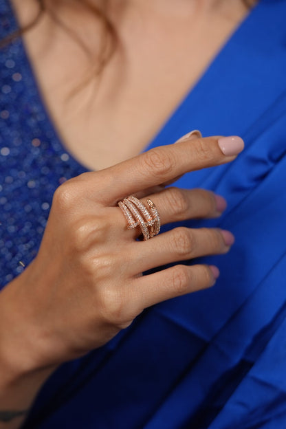 Nail Diamond Designer Daily Wear Diamond Ring (ROSE GOLD)