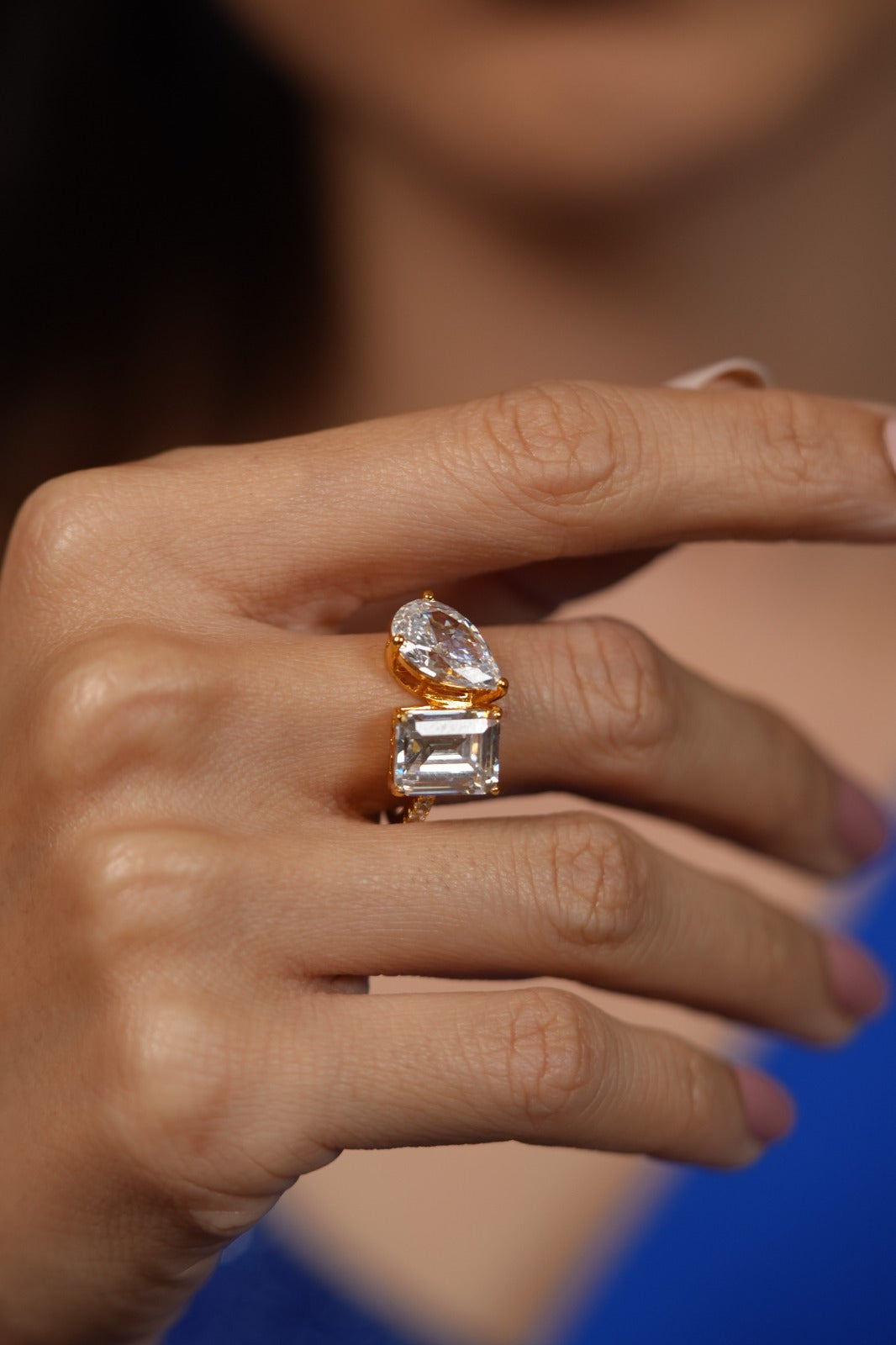 Pear Emerald Rock Toi Et Moi Solitaire Diamond ring | 3 Carat