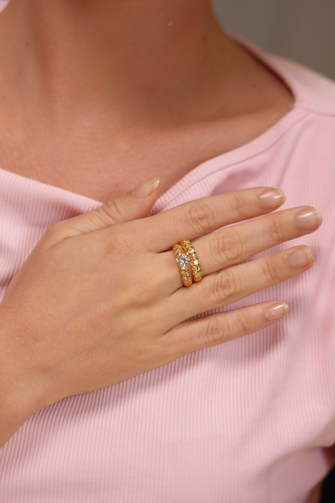 Belezza Baguette 90 Cent Solitaire Ring with Band | Daily Wear(GOLD)