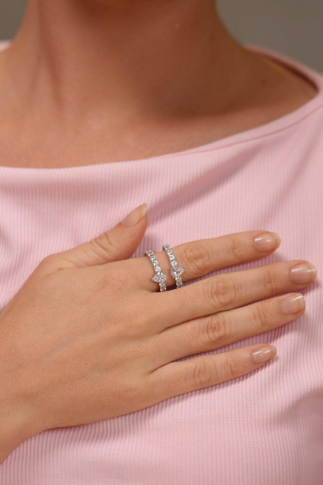 Up & Down 50 Cent Pear Diamond Solitaire Parallel Band Ring